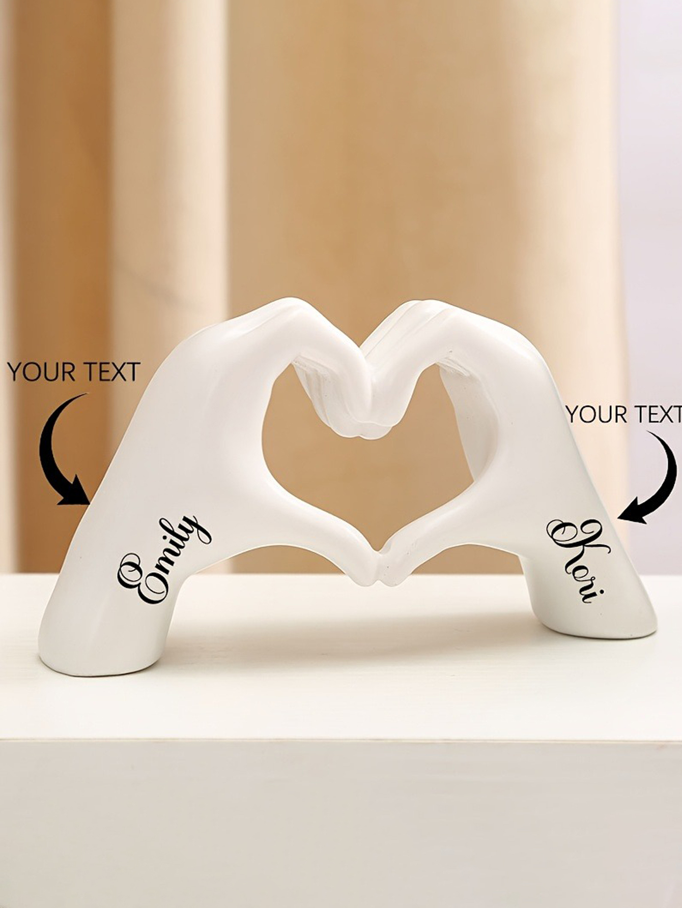 Customizable Resin Home Decor with Personalized Text Heart-Shaped Hand Gesture Statue for Desktop Display